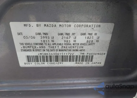 2006 Mazda Mazda3 S Touring from USA, damaged, VIN JM1BK343061511722